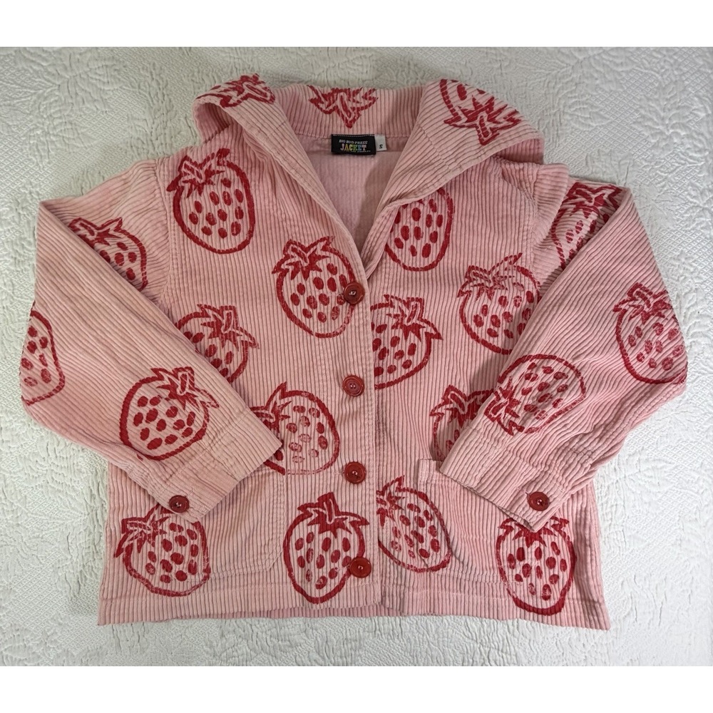 Rare Big Bud Press Strawberry Print Sailor Jacket Pink Corduroy Size S Retired
